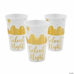 Coupon 😀 Gold Foil Nativity Silent Night Paper Cups - 24 Ct. 🥰 -School Supplies Store 14148461